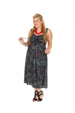 Robe grise avec fleurs noir et rouge - ROP0159C