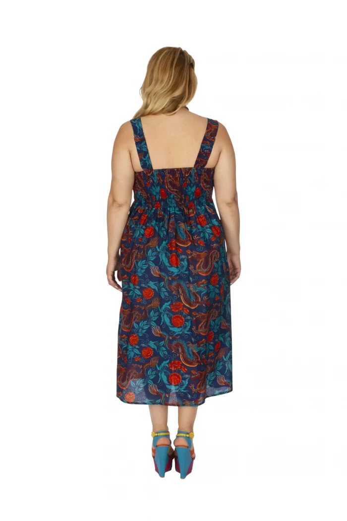 Robe bleue fleur rouge - ROP0160A – Image 2