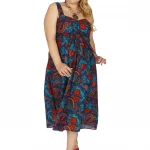 Robe bleue fleur rouge - ROP0160A