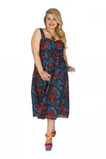 Robe bleue fleur rouge - ROP0160A