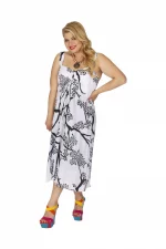 Robe blanche imprimé japonisant noir - ROP0160D