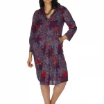 Robe bleu motif végétal- ROP0161D