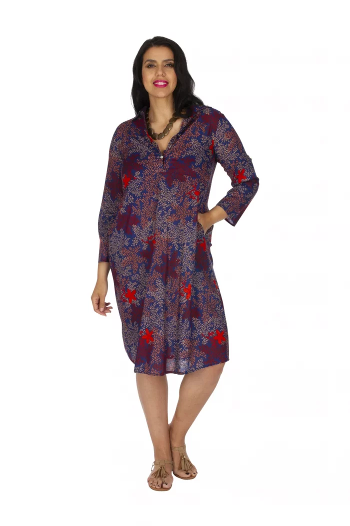 Robe bleu motif végétal- ROP0161D – Image 1