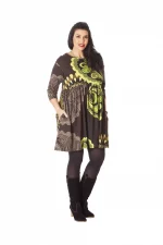Robe en coton marron et vert - ROP6001D