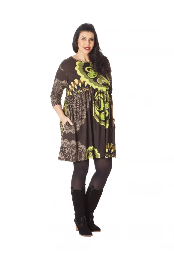 Robe en coton marron et vert - ROP6001D – Image 1