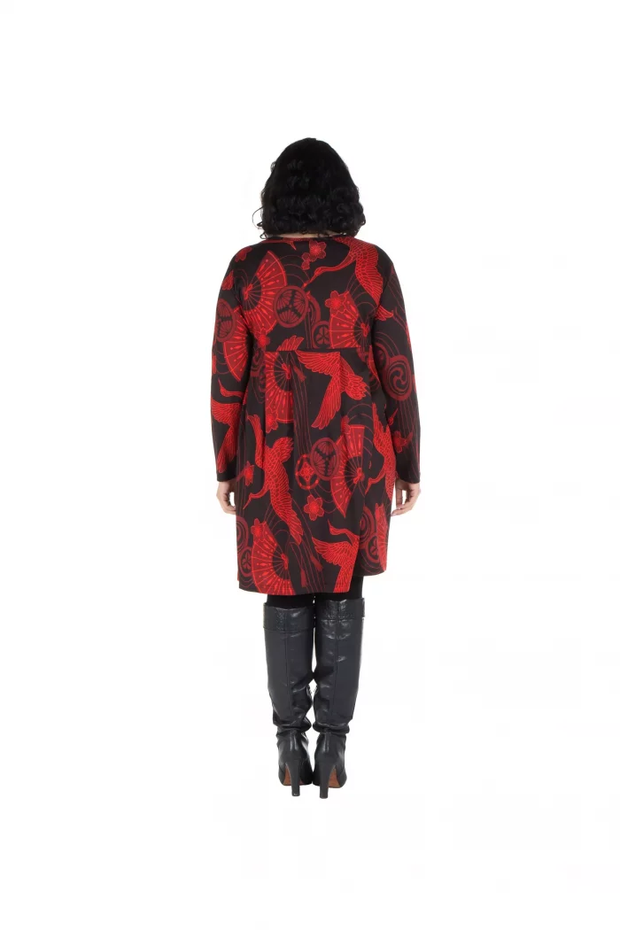 Robe noir imprimé oiseau rouge - ROP6023B – Image 2