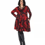 Robe noir imprimé oiseau rouge - ROP6023B