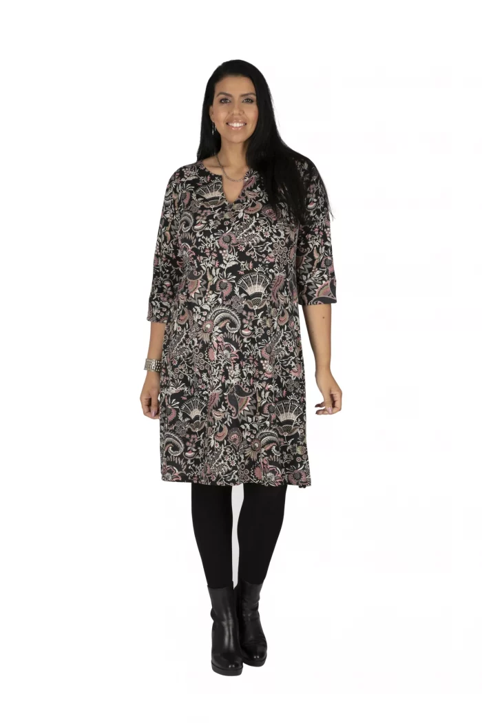 Robe noir motif rose et blanc - ROP6033B – Image 1