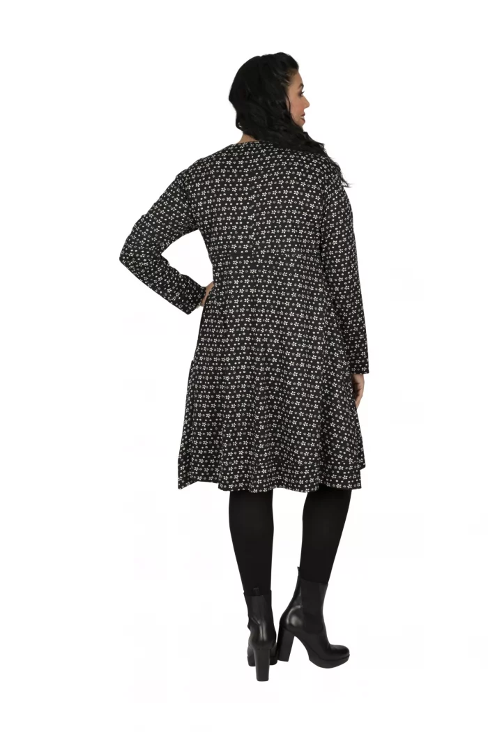 Robe trapèze petites fleurs blanches - ROP6036D – Image 2