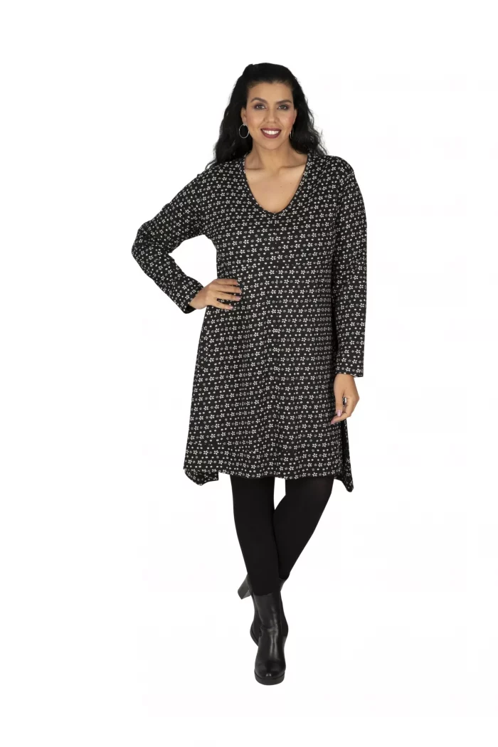 Robe trapèze petites fleurs blanches - ROP6036D – Image 1