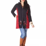 Gilet long à capuche noir motif rouge - SWP0208