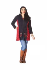 Gilet long à capuche noir et rouge - SWP0207