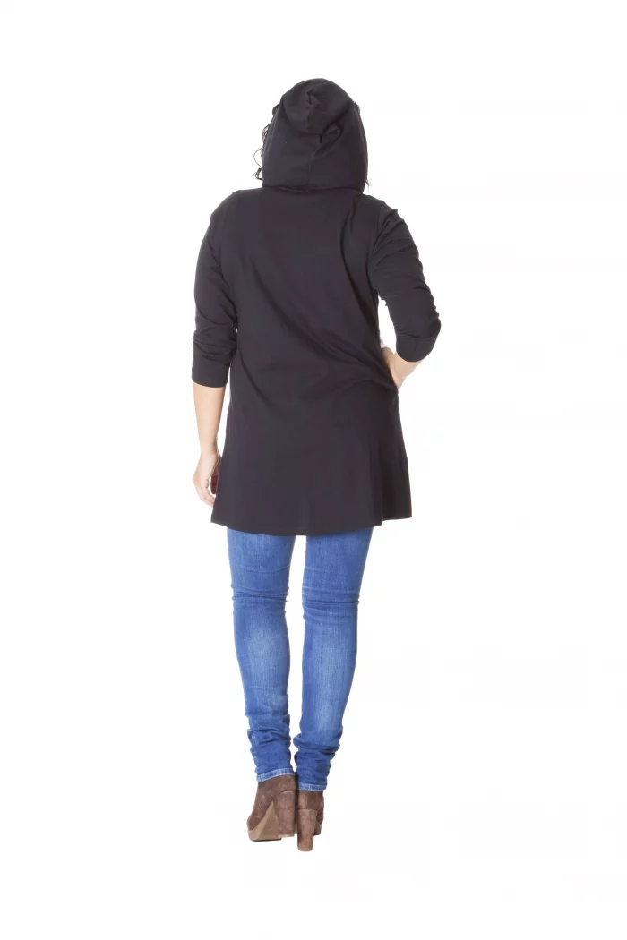 Gilet long à capuche noir motif blanc - SWP0210 – Image 2