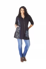 Gilet long à capuche noir motif blanc - SWP0210