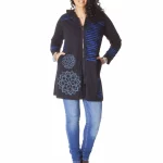Gilet long noir motif bleu mandala - SWP0211