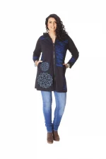 Gilet long noir motif bleu mandala - SWP0211