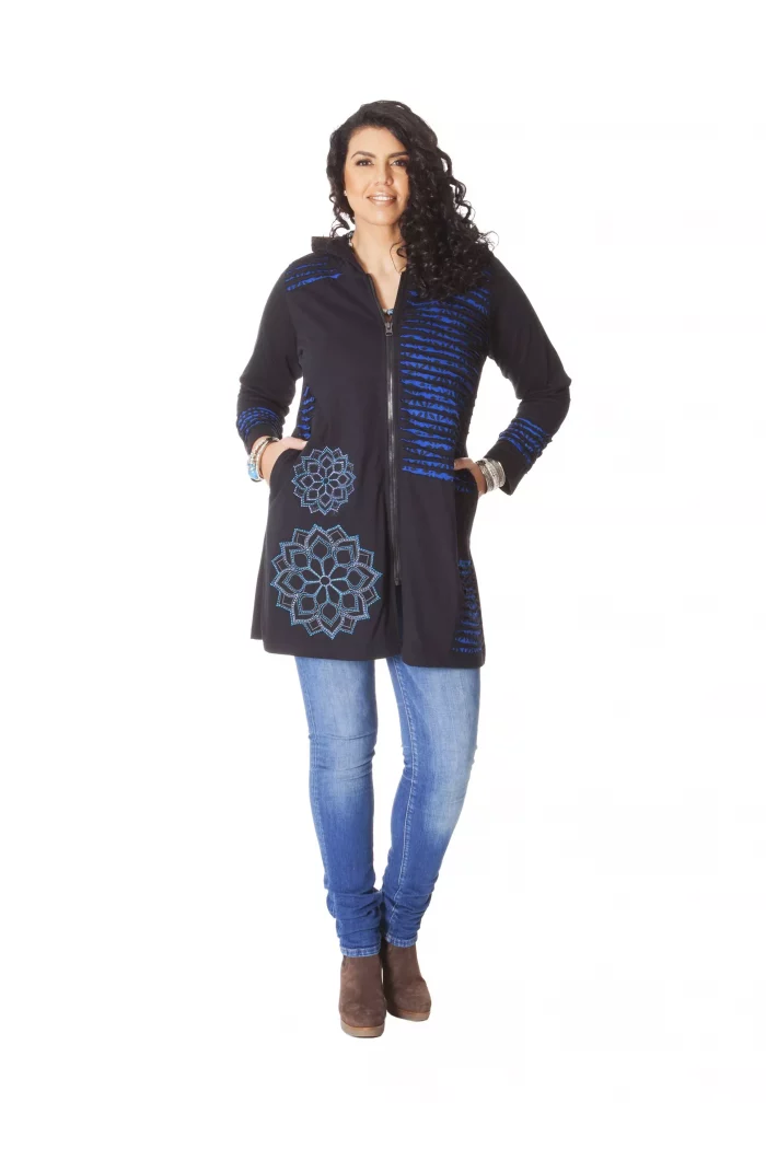 Gilet long noir motif bleu mandala - SWP0211 – Image 1