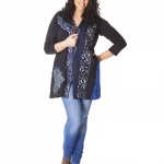 Gilet long zippé noir motif bleu - SWP0212