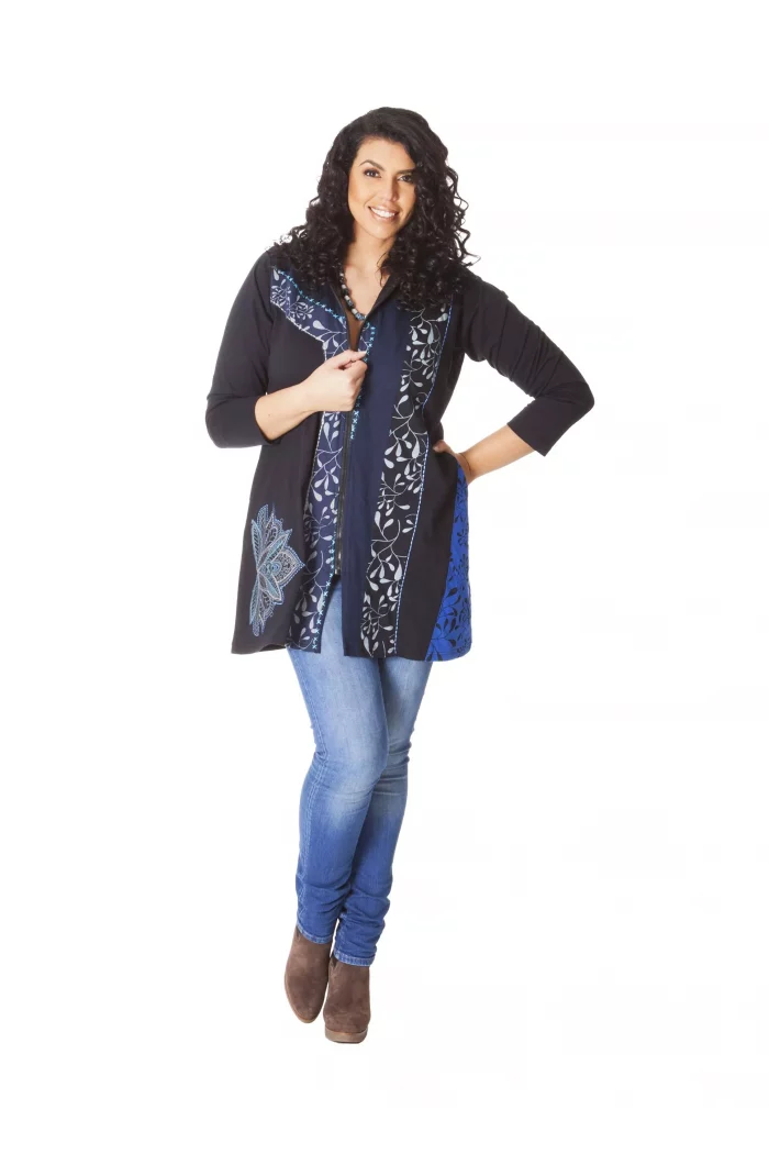 Gilet long zippé noir motif bleu - SWP0212 – Image 1