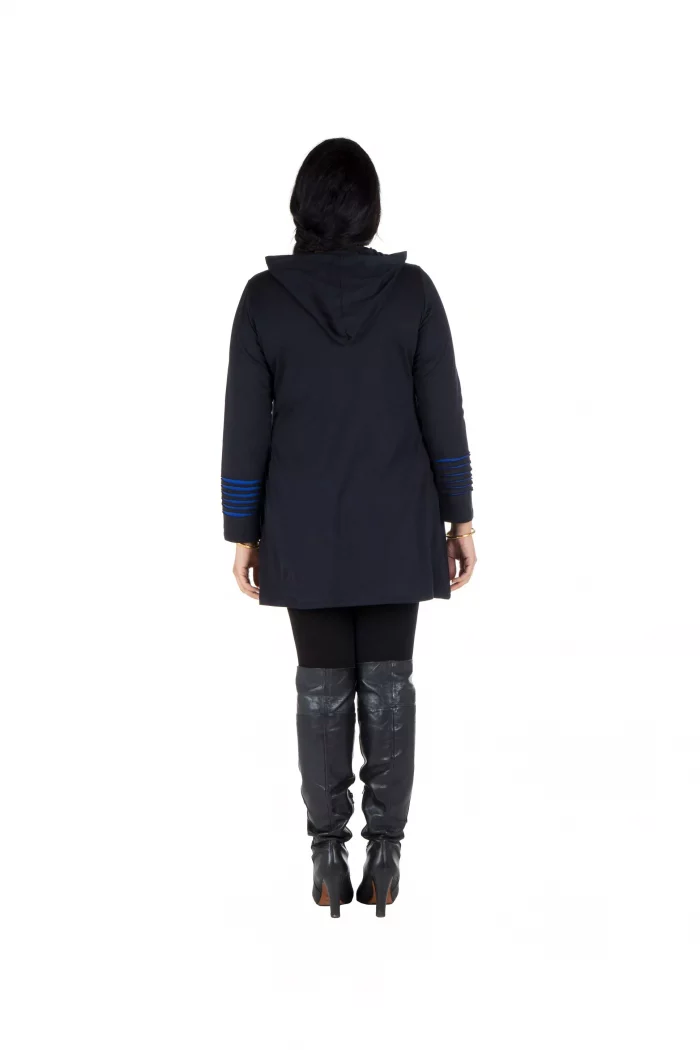 Gilet long zippé noir motif ethnique bleu - SWP0213 – Image 2