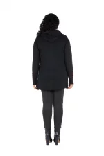 Gilet long zippé noir motif ethnique rouge - SWP0311 – Image 2