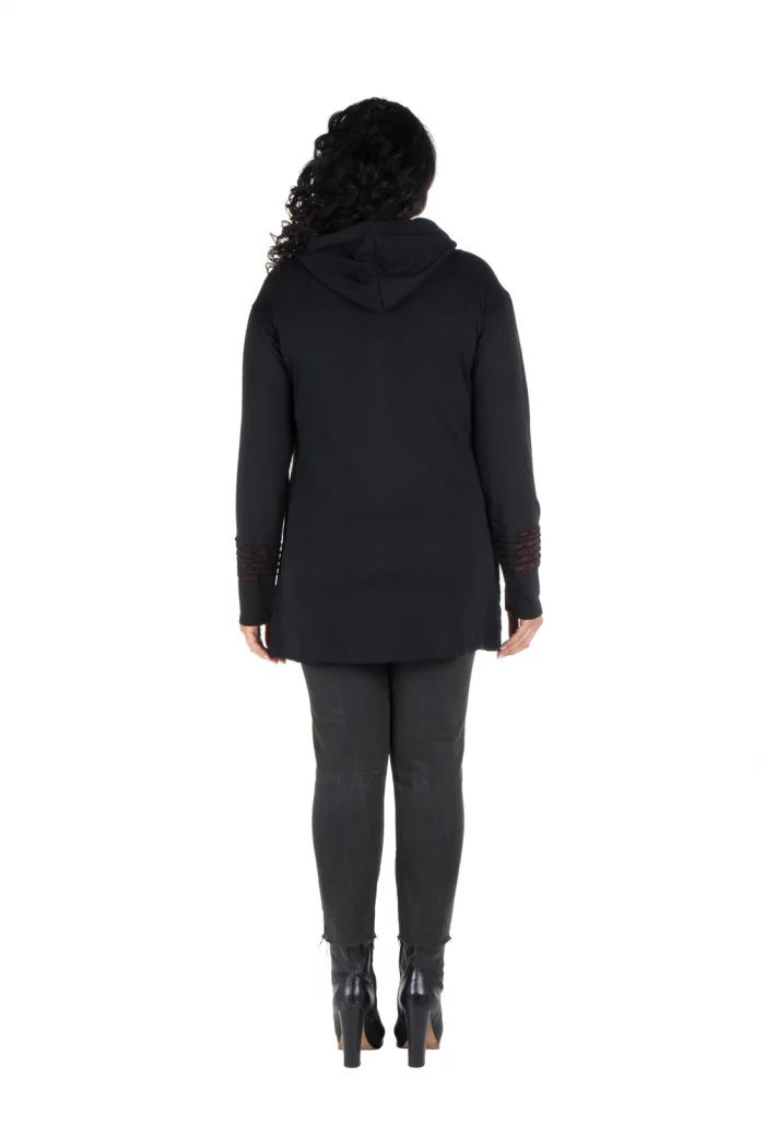 Gilet long zippé noir motif ethnique rouge - SWP0311 – Image 2