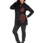 Gilet long zippé noir arabesque orange - SWP0313