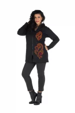 Gilet long zippé noir arabesque orange - SWP0313