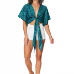 Top à nouer à manches courte Bleue bohème - TIP0046A