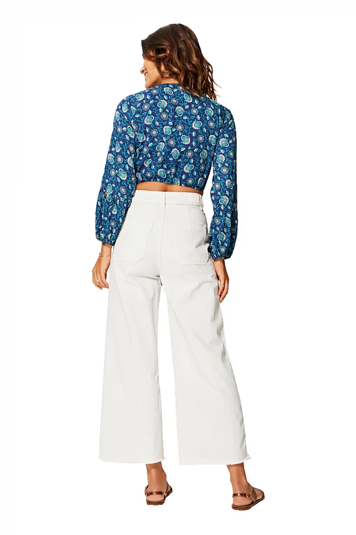 Top à nouer à manches longues Bleue à fleurs - TIP0045B – Image 2