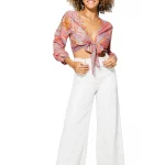 Top à nouer à manches longues Rose Orange - TIP0045A