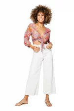 Top à nouer à manches longues Rose Orange - TIP0045A