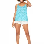 Top ample à bretelles Bleu à fleurs blanches - TIPV0001D