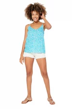 Top ample à bretelles Bleu à fleurs blanches - TIPV0001D