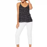 Top ample à bretelles Noir à fleurs blanches - TIPV0001A