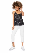 Top ample à bretelles Noir à fleurs blanches - TIPV0001A