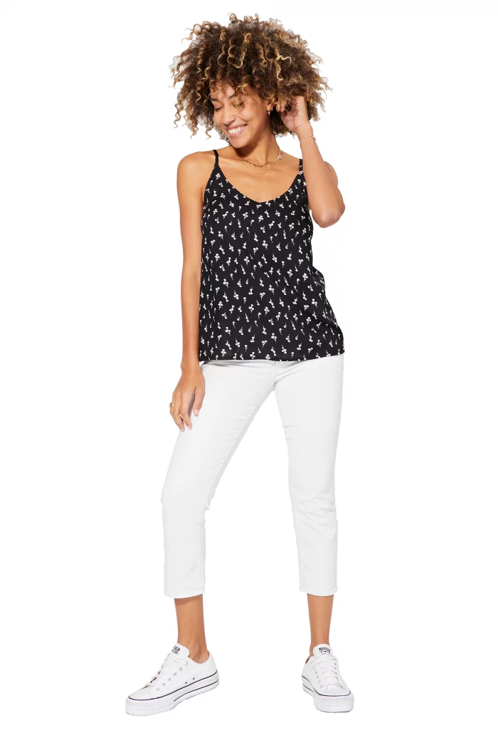 Top ample à bretelles Noir à fleurs blanches - TIPV0001A – Image 1