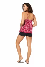 Top ample à bretelles Rouge à fleurs blanches - TIPV0001C – Image 2