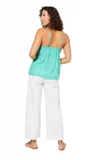 Top ample à bretelles Vert turquoise à fleurs blanches - TIPV0001B – Image 2