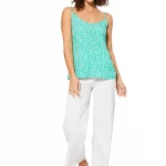 Top ample à bretelles Vert turquoise à fleurs blanches - TIPV0001B