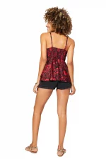 Top ajusté à bretelles Noir à motifs rouges - TIP2000D – Image 2