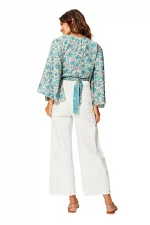 Top à nouer à manches longues Blanc fleuri - TIP0047B – Image 2