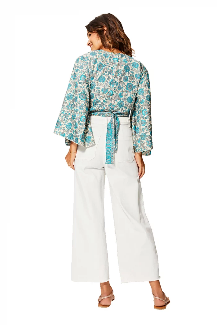 Top à nouer à manches longues Blanc fleuri - TIP0047B – Image 2