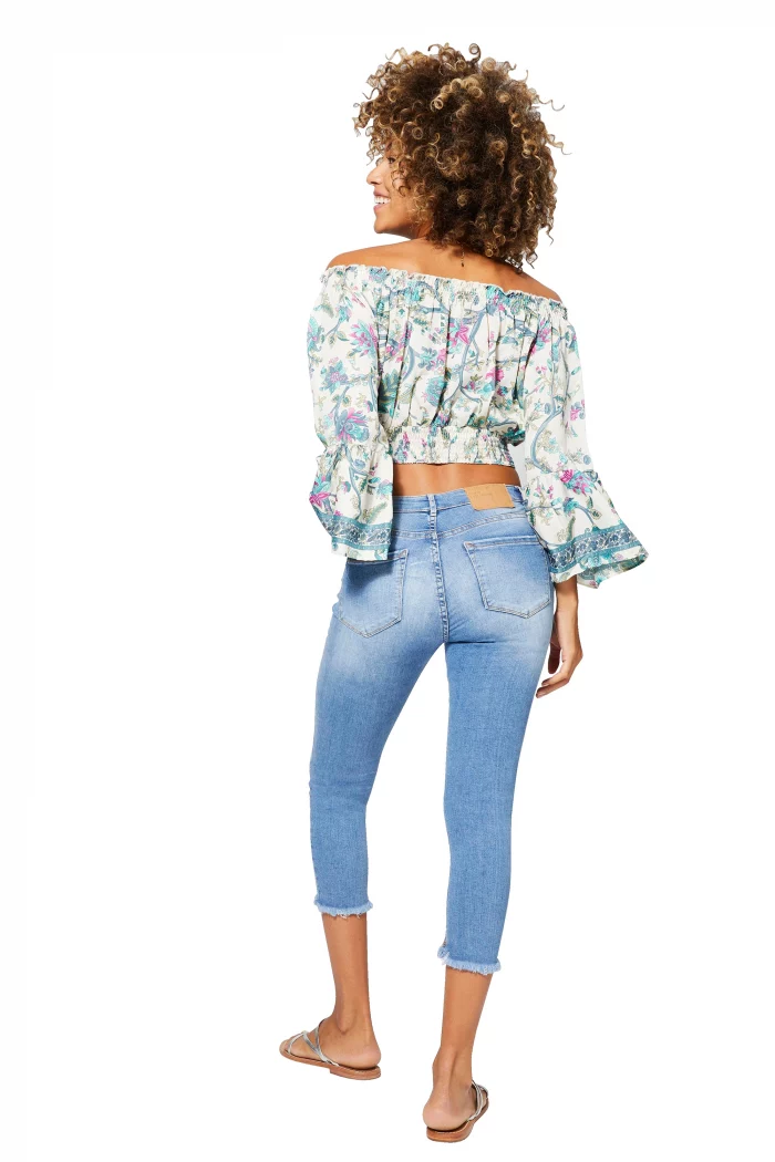 Top court à col bateau Blanc fleuri - TIP0044A – Image 2