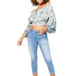 Top court à col bateau Blanc fleuri - TIP0044A