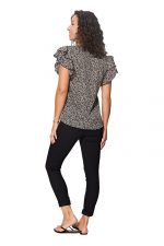 Top à manches courtes à volants Noir à fleurs - TIP0049A – Image 2