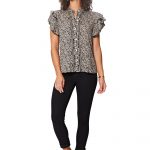 Top à manches courtes à volants Noir à fleurs - TIP0049A