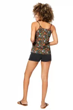 Top à boutons Noir à fleurs colorées - TIP0038B – Image 2