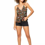 Top à boutons Noir à fleurs colorées - TIP0038B