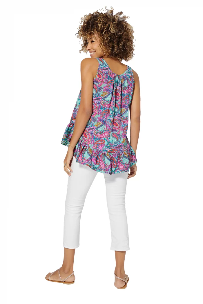 Top à volants sans manches Bleu et rose - TIP0037A – Image 2